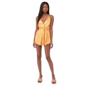 Rays for Days Revolve Avery Romper Yellow Satin Strapless Size S
